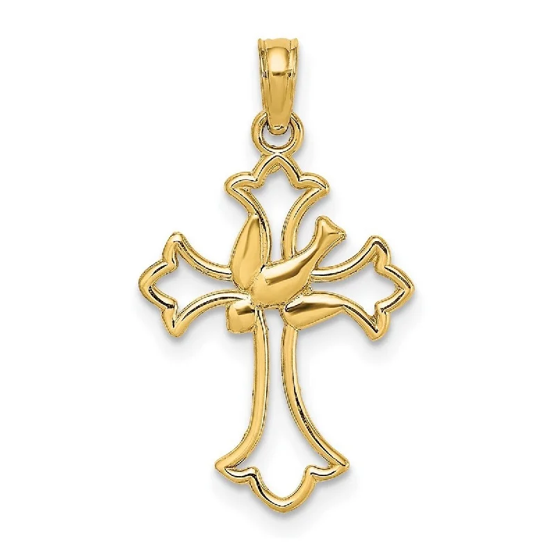 Haze glass necklaces-Curata 14k Yellow Gold Outlined Flared Cross With Dove Center Necklace 13mmx24.4mm