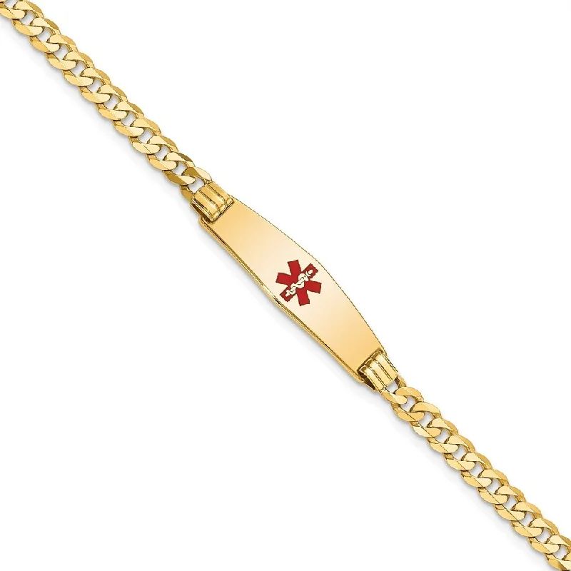 Gem strand bangles-14k Yellow Gold 7.5mm Medical Soft Diamond Shape Red Enamel Curb Link ID Bracelet, 7"