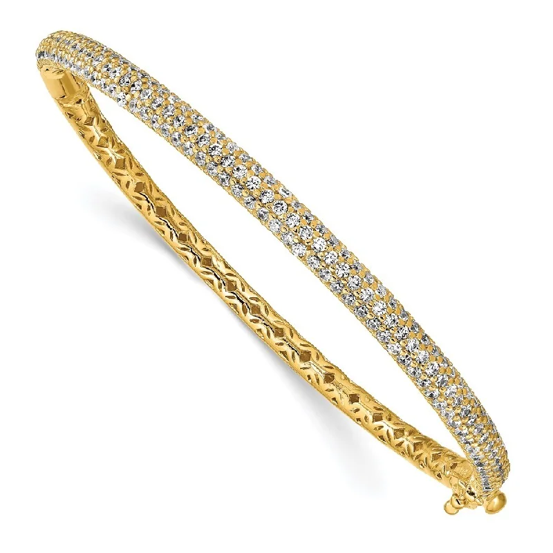 Glossy cuff bangles-925 Sterling Silver Pav‚ Gold-tone 175 Stone Cubic Zirconia Hinged Bangle Bracelet