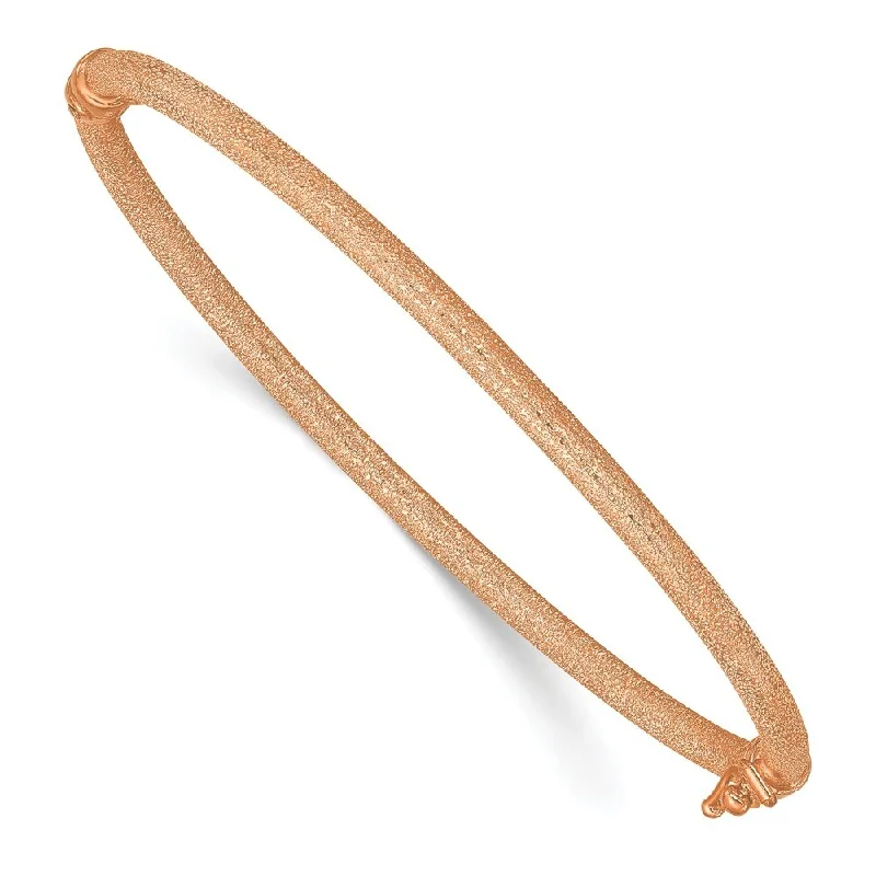 Curved art bangles-14k Rose Gold 3mm Textured Hinged Bangle Bracelet, "