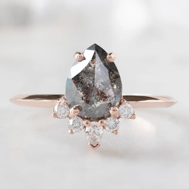 Heart gem engagement rings-The Aster Ring | 1.41ct Pear Black Diamond in 14K Rose Gold