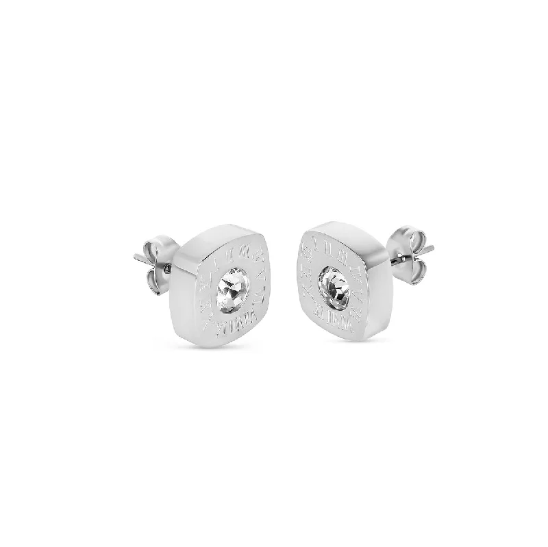 Radiant pearl earrings-Square Latin Stud Stone Earrings - Silver