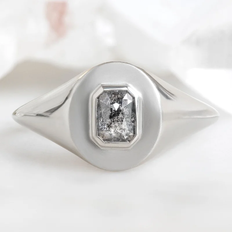 Radiant star engagement rings-The Signet Ring | 0.66ct Emerald Black Diamond in 10K White Gold