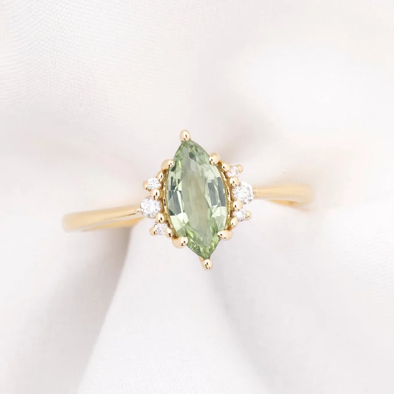 Cluster diamond engagement rings-Lena Ring 0.84ct Light Green Madagascar Sapphire, 14k Yellow Gold (One of a kind)