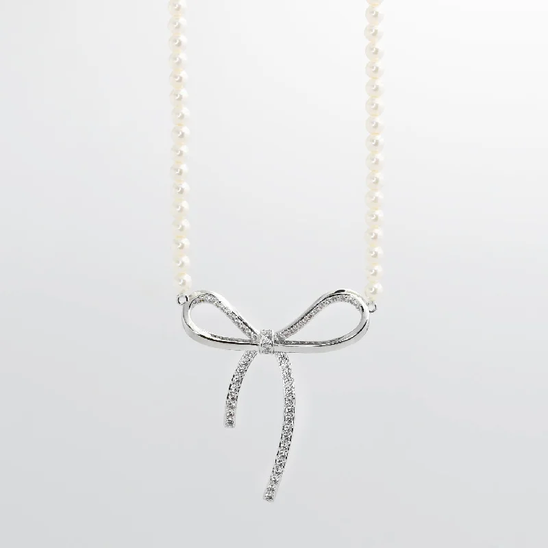 Raised bar necklaces-Bow Tie Silver Necklace J14