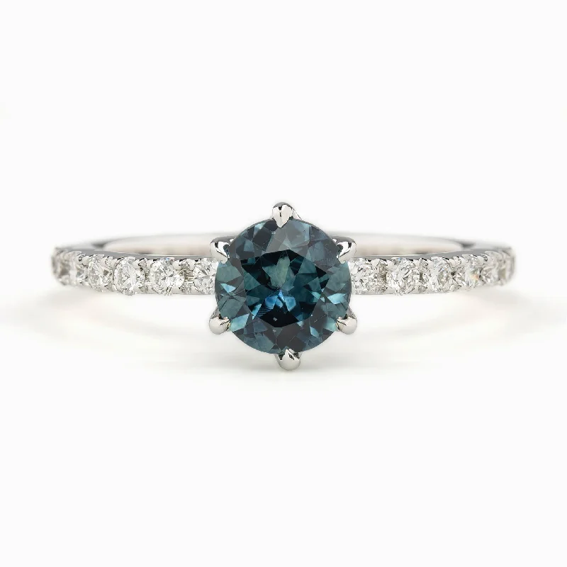 Subtle accent engagement rings-Maria Luxe Ring 0.98ct Teal Blue Montana Sapphire, 14k White Gold (One of a kind)