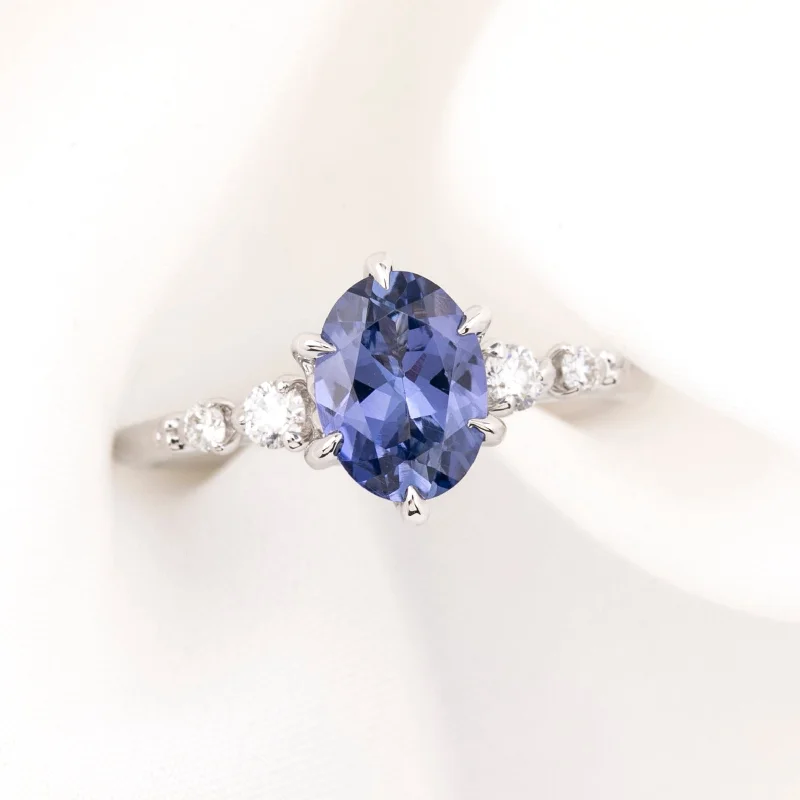 Java tile engagement rings-Estel Fleur Six Prongs Ring 1.56ct Blue Umba Sapphire, 14k White Gold (One of a kind)