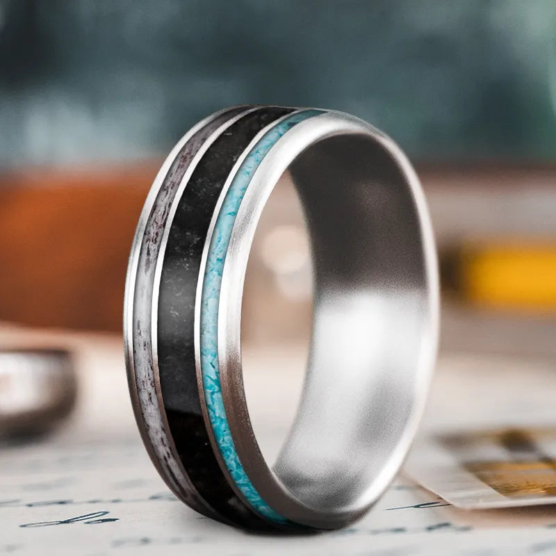 Fine texture rings-Custom Design - 3-Inlay Wide Center Ring F40Wysfn7J8pm5o7EZKcdveh