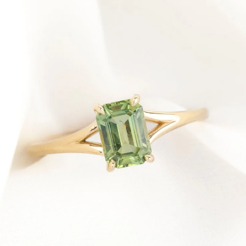 Pear shaped engagement rings-Kylie Ring Light Green Montana Sapphire, 14k Yellow Gold (One of a kind)