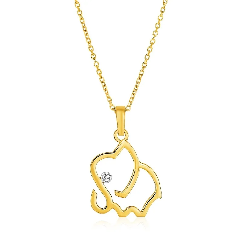 Flat knot necklaces-14k Yellow Gold Necklace with Gold and Diamond Open Elephant Pendant