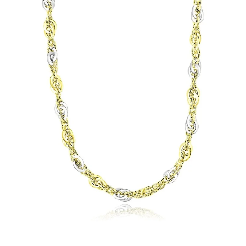 Silk cord necklaces-14k Two-Tone Gold Entwined Multi-Textured Chain Necklace