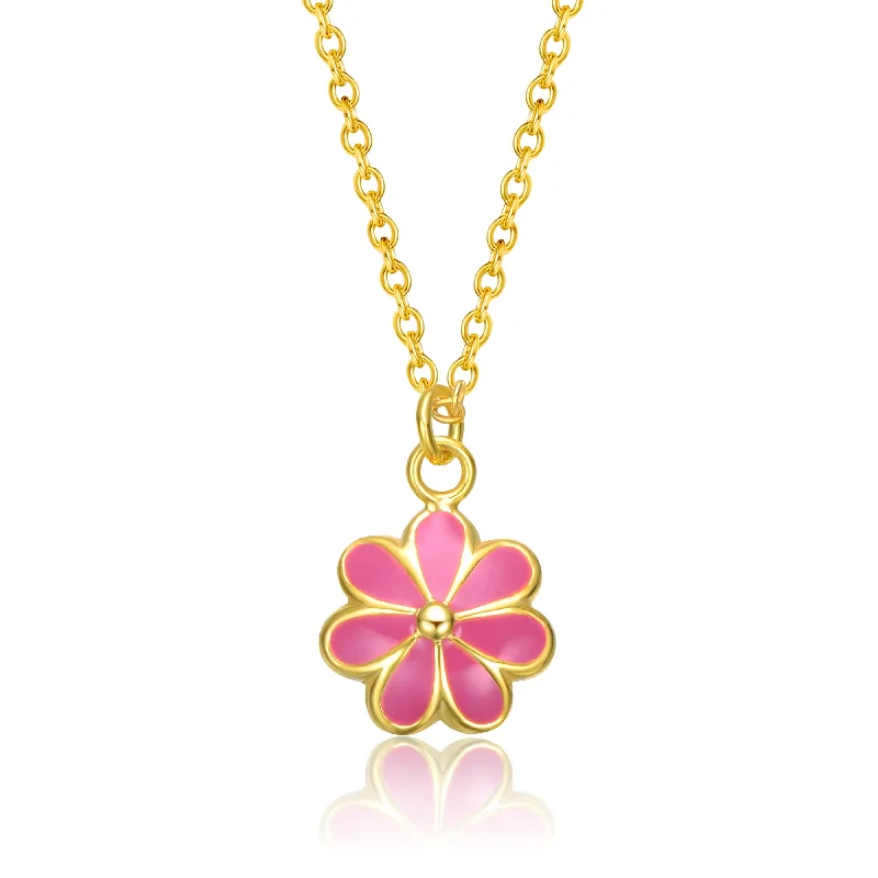 Chic art necklaces-14k Gold Plated Fuchsia-Red Daisy Flower Drop Charm Necklace