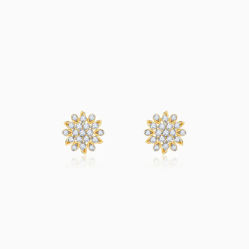 Two-tone earrings-Gold Radiant Blossom Diamond Earrings