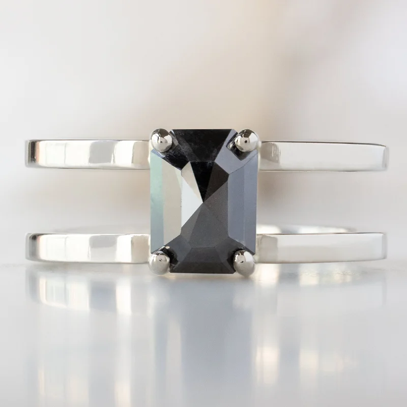 Tide inlay engagement rings-The Poppy Ring | 1.44ct Emerald Cut Black Diamond in 14K White Gold