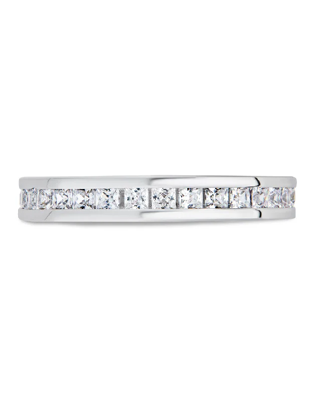 Wide band rings-Sterling Silver Princess Eternity Wedding Band