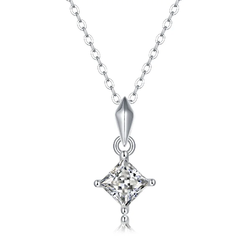 Chic art necklaces-Sterling Silver with 1ctw Lab Created Moissanite Princess Solitaire Pendant Necklace