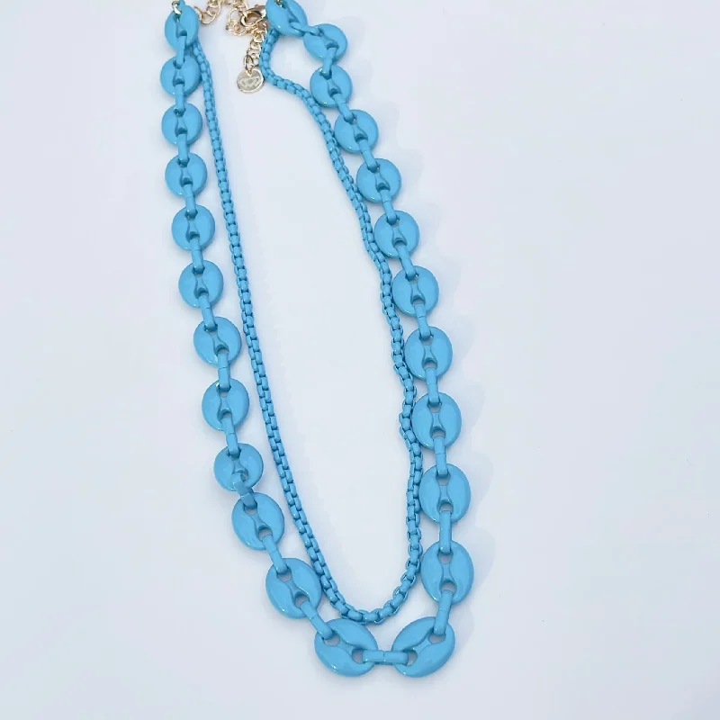 Snap clasp necklaces-Double G blue Necklace N14