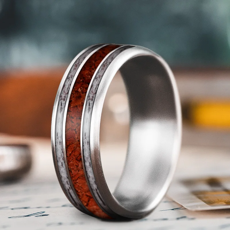 Glossy band rings-Custom Design - 3-Inlay Wide Center Ring V8HBSN7_OB_KKkfvXfJP4SDs