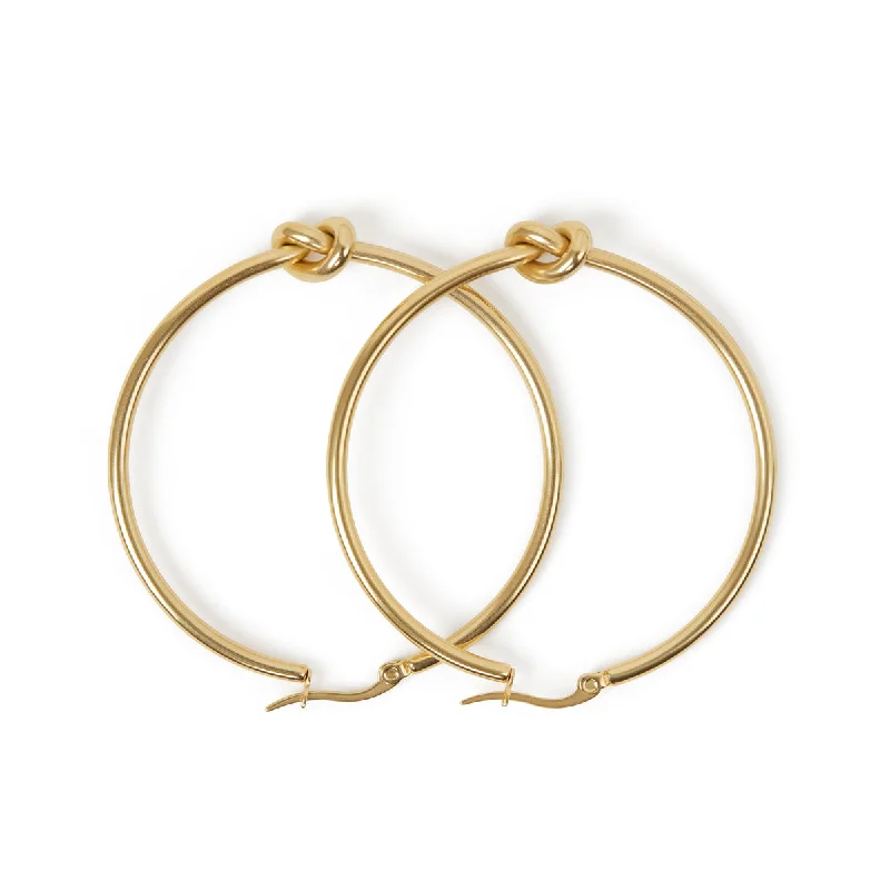 Coiled cord earrings-Knotted Hoop Earrings - Gold