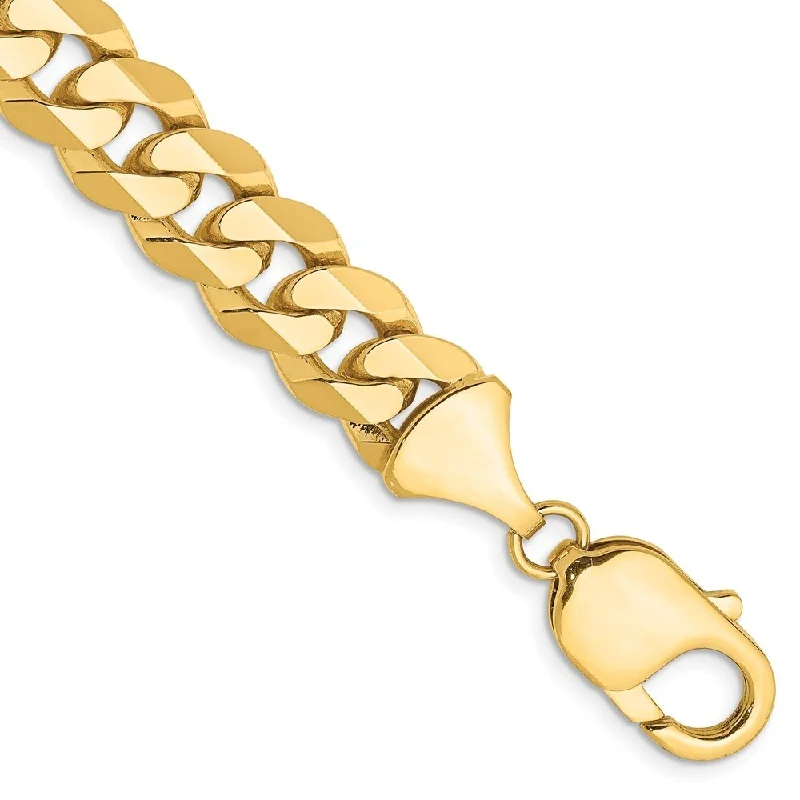 Java tile bangles-14k Yellow Gold 9.5mm Flat Beveled Curb Chain Bracelet, 8"