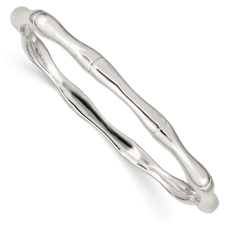 Thick cuff bangles-Curata 925 Sterling Silver 7.75" Bamboo Slip-on Stackable Bangle Bracelet