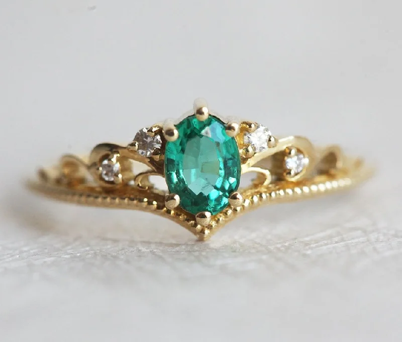 Raven feather engagement rings-Jacqueline Oval Emerald Ring