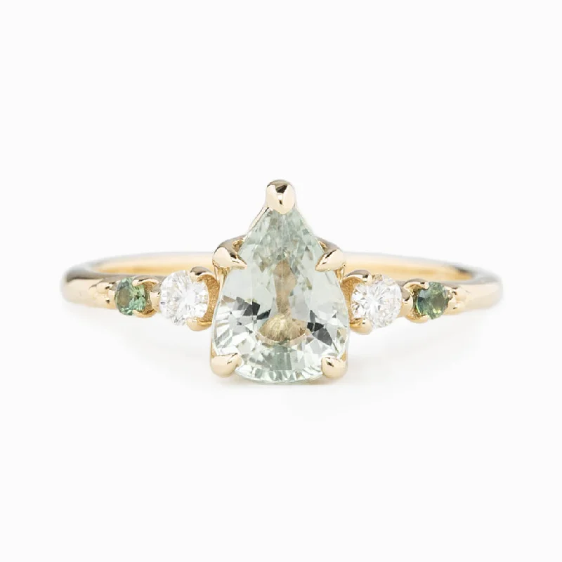 Open frame engagement rings-Estel Fleur Ring 1.5ct Light Green Madagascar Sapphire, 14K Yellow Gold (One of a kind)