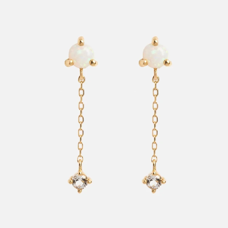 Rough texture earrings-Solid Gold Delicate Opal Drop Studs