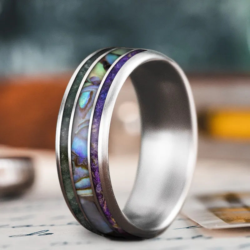 Thick band rings-Custom Design - 3-Inlay Wide Center Ring jxyIkTTmdYSX1xJCbOtuXiao