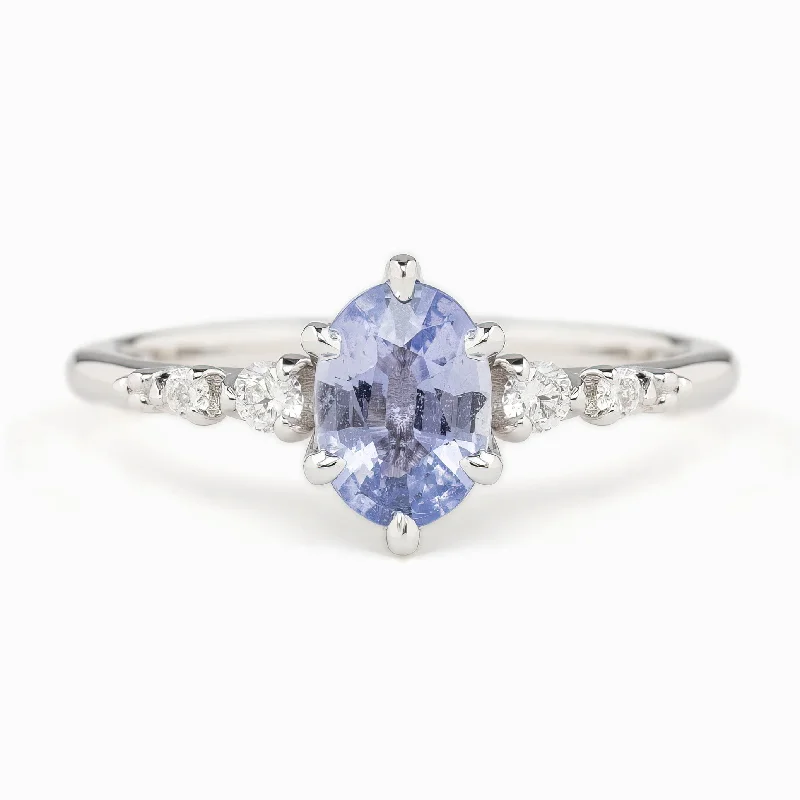 Dainty stack engagement rings-Estel Fleur Six Prongs Ring 1.1ct Light Blue Unheated Sapphire, 14K White Gold (One of a kind)