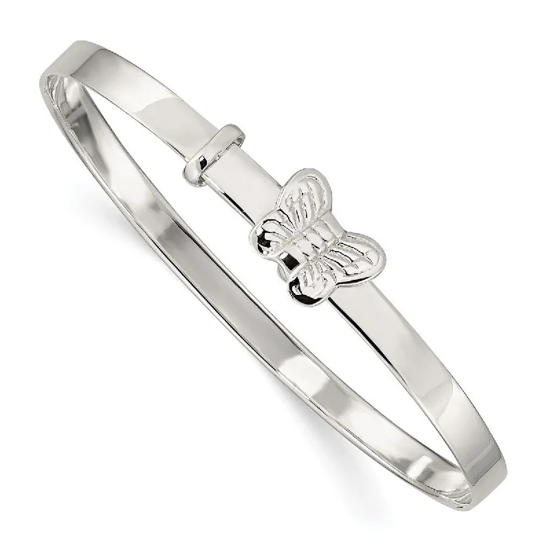 Glossy link bangles-Curata 925 Sterling Silver Childrens Butterfly Adjustable Bangle Bracelet