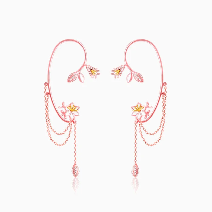 Bamboo style earrings-Rose Gold And Golden Dazzling Musli Ear Cuffs