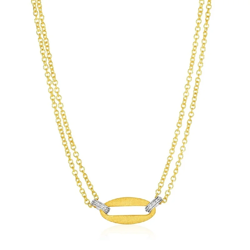 Reed weave necklaces-14k Yellow Gold and Diamond Necklace with Gold Center Link (1/10 cttw)