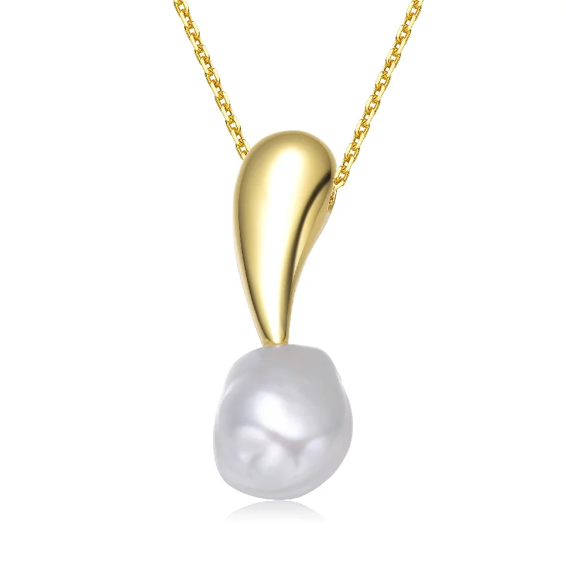 Fine bead necklaces-Sterling Silver Gold Plated Genuine Freshwater Pearl Drop Pendant Necklace