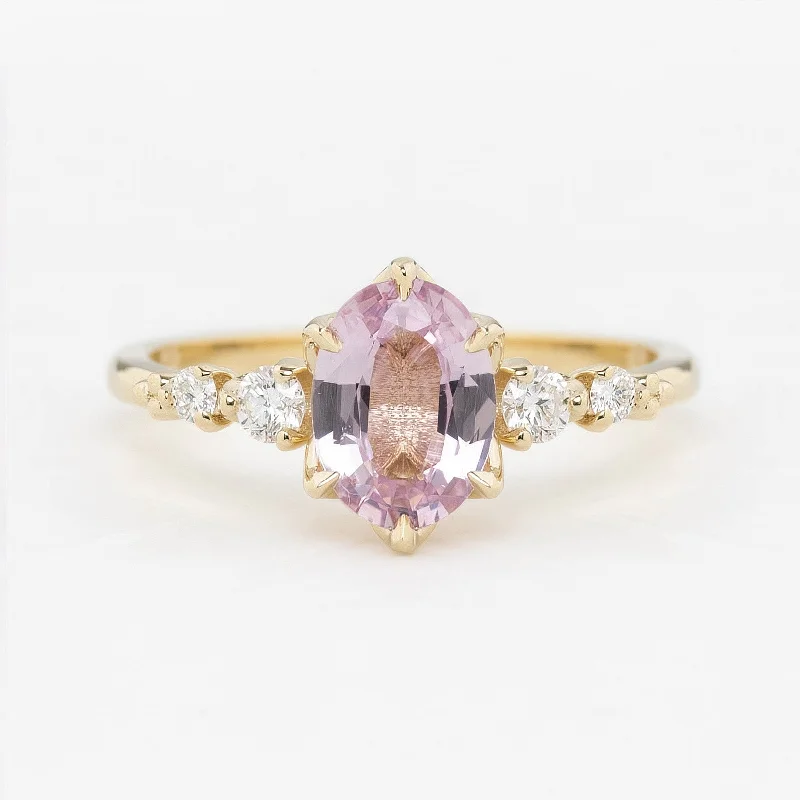 Retro style engagement rings-Estel Fleur Six Prongs Ring 1.19ct Unheated Light Pink Oval Madagascar Sapphire (One of a kind)