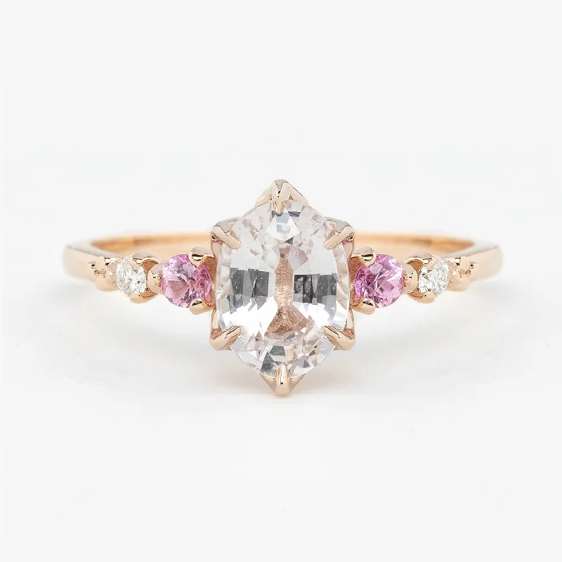 Subtle accent engagement rings-Estel Fleur Six Prongs Ring 1.31ct Unheated Oval Madagascar Sapphire Ring, 14K Rose Gold, One of a kind