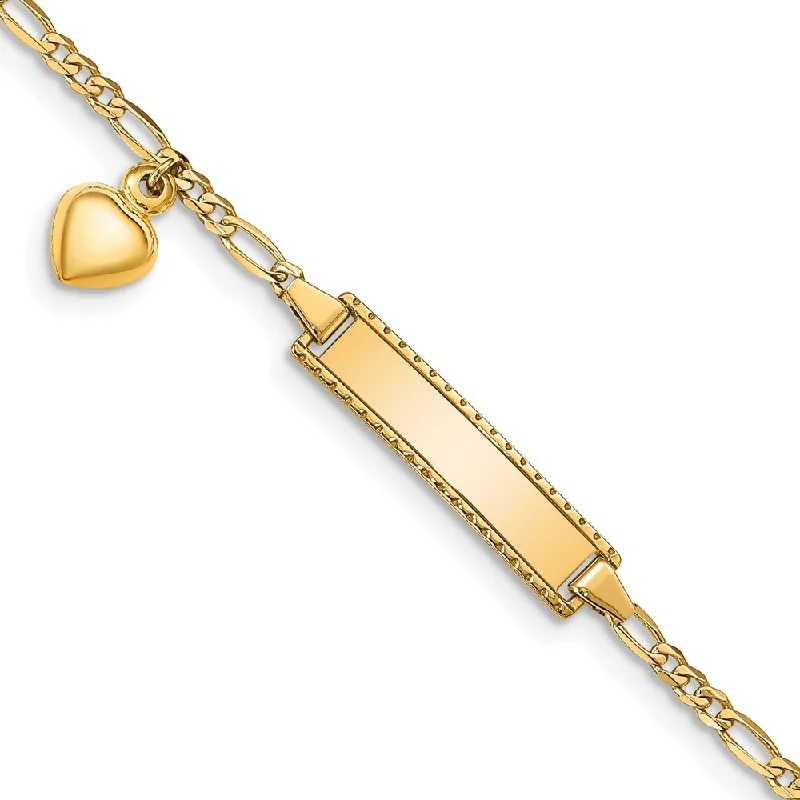 Pink quartz bangles-14k Yellow Gold 5mm Dangling Heart Children's Figaro Link ID Bracelet, 6"