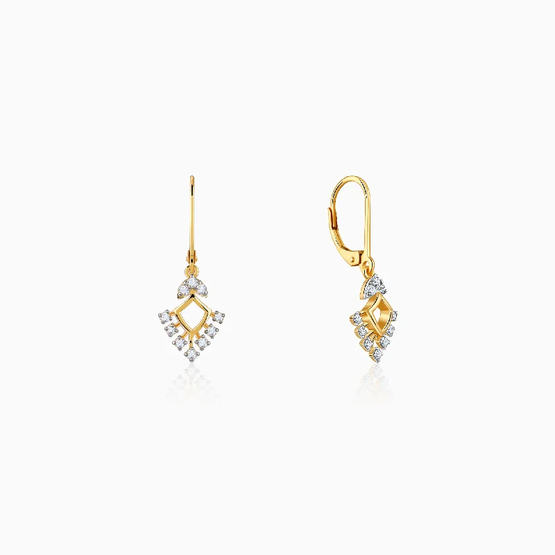 Silk fringe earrings-Gold Dancing Diamond Earrings