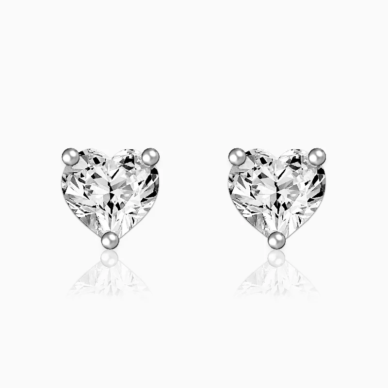 Soft threader earrings-Silver Solitaire Heart Studs