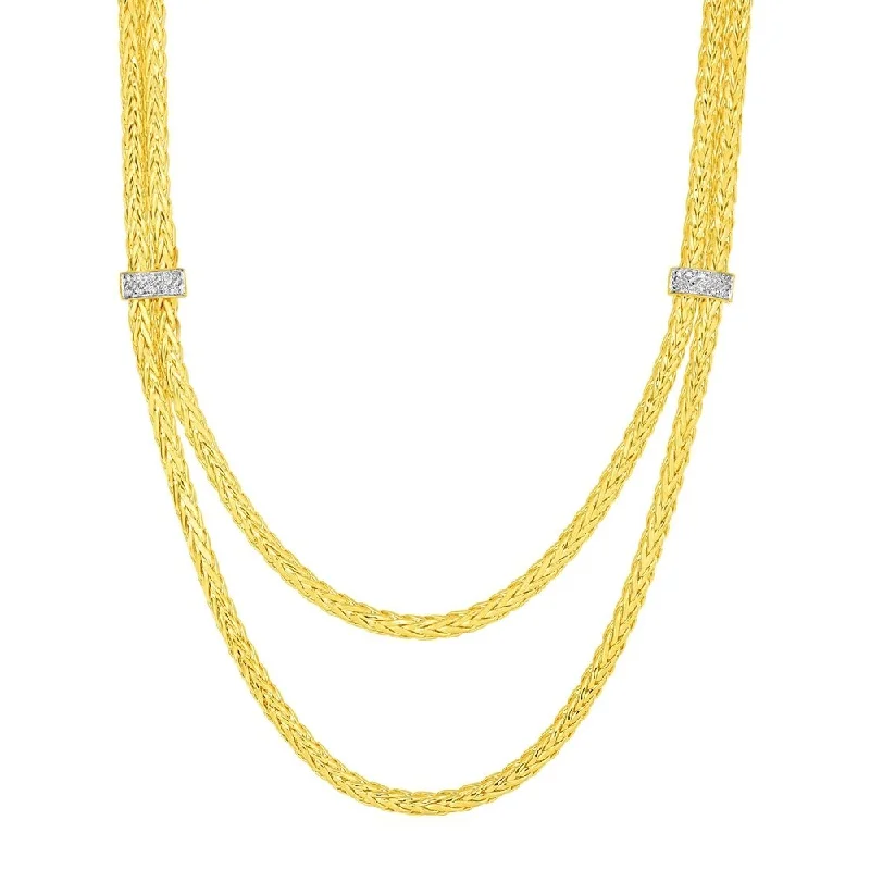 Carved monogram necklaces-Two Strand Woven Rope Necklace with Diamond Accents in 14k Yellow Gold