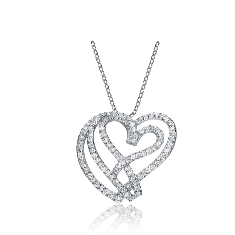 Old style necklaces-Sterling Silver Cubic Zirconia Heart Maze Necklace