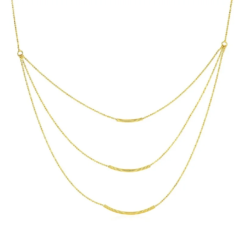 Spinel necklaces-Three Layer Chain Necklace in 14k Yellow Gold