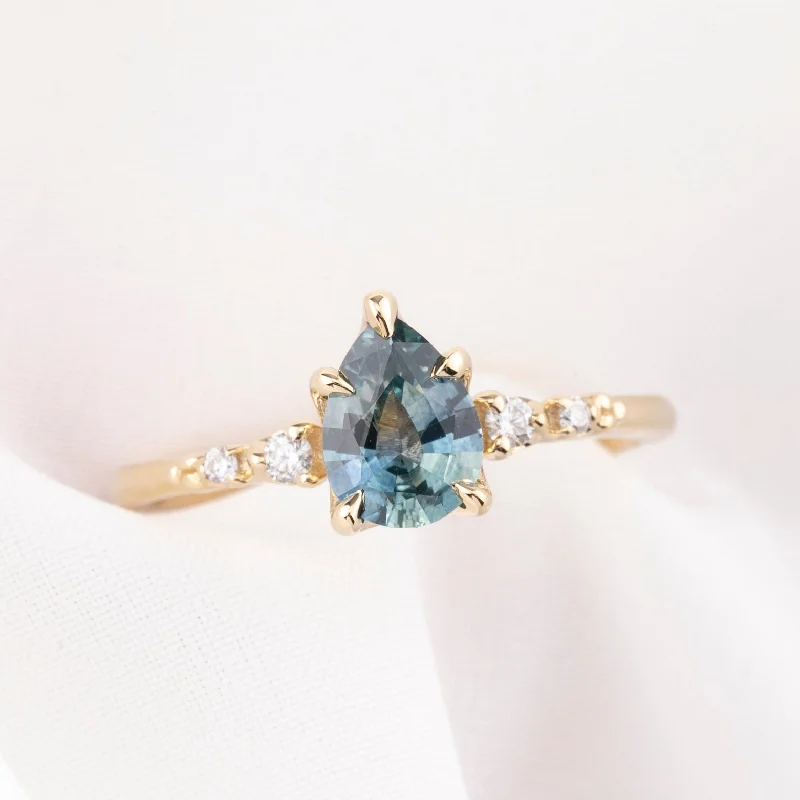 Round diamond engagement rings-Estel Fleur Ring 0.96ct Blue Montana Sapphire, 14K Yellow Gold (One of a kind)