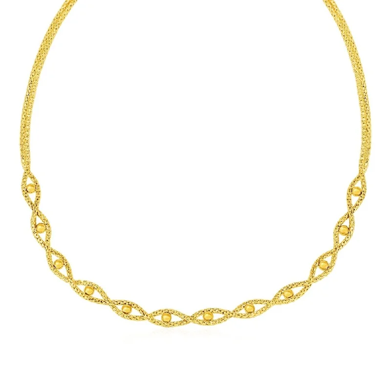 Polished bead necklaces-Braided Chain Necklace with Polished Bead Accents in 14k Yellow Gold