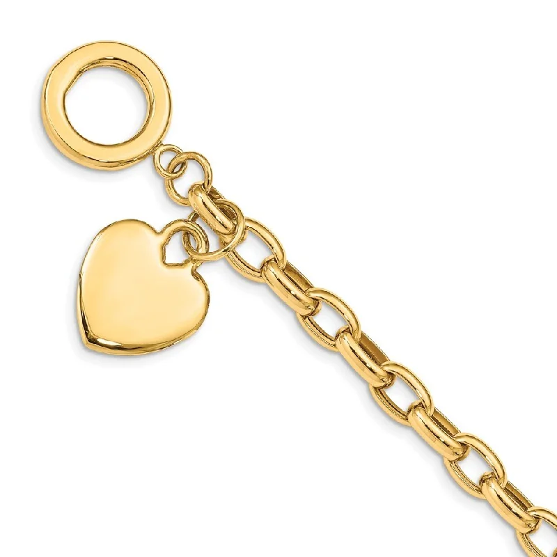 Textured metal bangles-14k Yellow Gold 18mm Heart Charm Bracelet, 7.5"