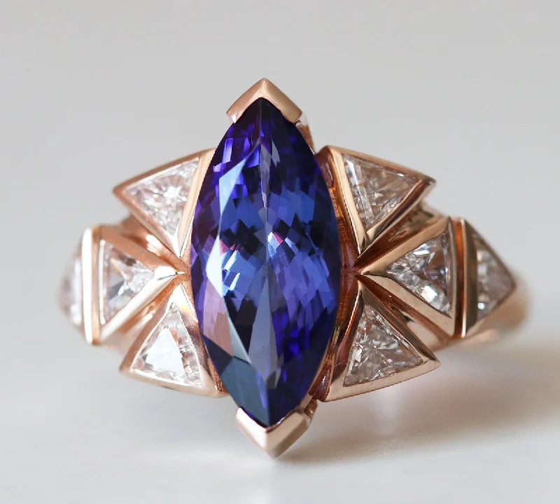 Pink quartz engagement rings-Isabella Bi-Color Tanzanite & Diamond Cluster Statement Ring