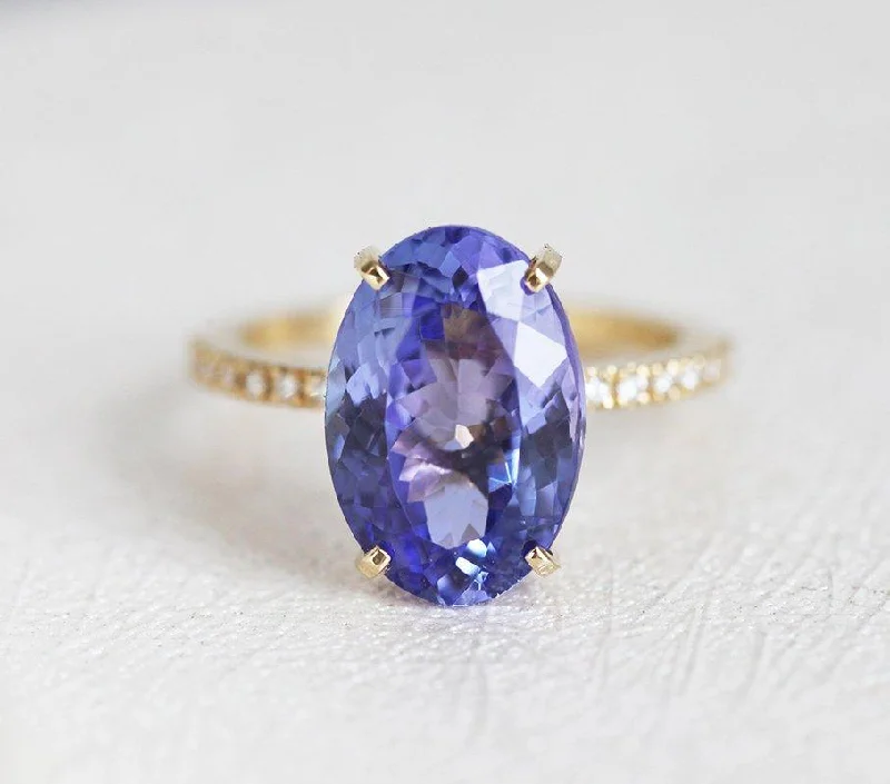 Light filigree engagement rings-Birdie Oval Tanzanite Ring