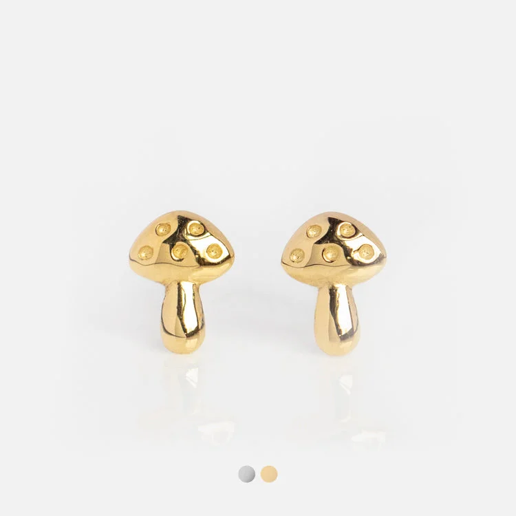 Tiny dot earrings-Solid Gold Mushroom Studs