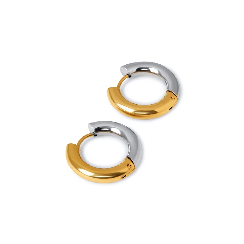 Thin pearl earrings-Contrast Hoop Earrings - Gold/Silver