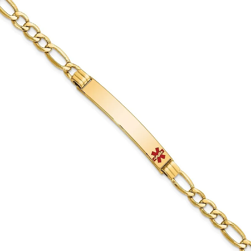 Glossy link bangles-14k Yellow Gold 6.5mm Semi-Solid Medical Polished Red Enamel Figaro ID Bracelet, 7"